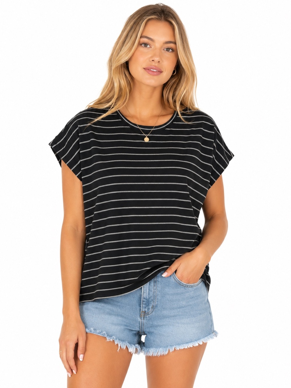 Banana Republic Factory Black Tee with White Stripes